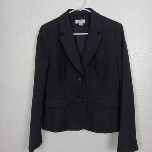 Ann Taylor LOFT Blazer Black 99% Wool V-neck Work Office Jacket Size 4